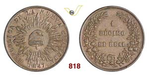 COLOMBIA - 1/10 Real 1847.   Kr. 102   Cu   ... 