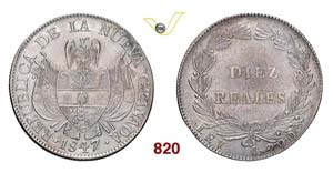 COLOMBIA - 10 Reales 1847.   Kr. 107   Ag   ... 