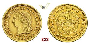 COLOMBIA - 2 Pesos 1871, Medellin.   Kr. ... 