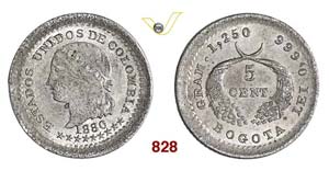 COLOMBIA - 5 Centavos 1880, Bogotà.   Kr. ... 