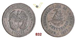COLOMBIA  BOGOTA -   Medaglia 1892 per il ... 