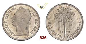 CONGO BELGA - 1 Franco 1925.   Kr. 21   Ni   ... 