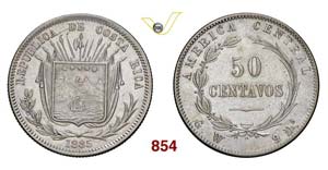 COSTA RICA - 50 Centavos 1885 GW.   Kr. 124  ... 