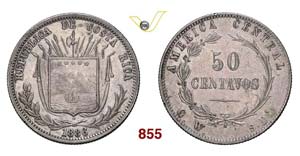 COSTA RICA - 50 Centavos 1886 GW.   Kr. 124  ... 