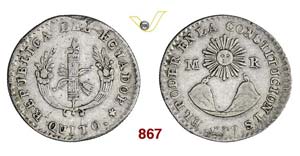 ECUADOR - 1/2 Real 1838 ST.   Kr. 22   Ag   ... 