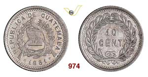 GUATEMALA - 10 Centavos 1881.   Kr. 204   Ag ... 
