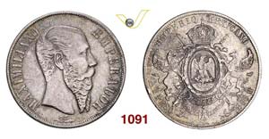 MEXICO - MAXIMILIANO  (1864-1867)  Peso 1866 ... 