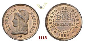 MEXICO  PUEBLA -   2 Centavos 1890.   Bruce ... 