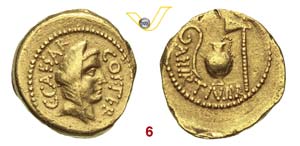 GIULIO CESARE  (46 a.C.)  Aureo.  D/ Testa ... 
