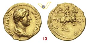   ADRIANO  (117-138)  Aureo.  D/ Busto ... 