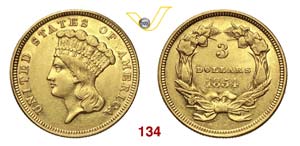 USA      3 Dollari 1854, Philadelphia.   Fb. ... 