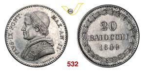 PIO IX  (1846-1878)  20 Baiocchi 1848 II, ... 