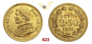 PIO IX  (1846-1878)  2,5 Scudi 1853 VIII, ... 