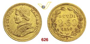 PIO IX  (1846-1878)  2,5 Scudi 1854 VIII, ... 