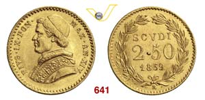 PIO IX  (1846-1878)  2,5 Scudi 1859 XIII, ... 