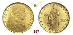 PIO XII  (1939-1958)  100 Lire 1956 XVIII, ... 