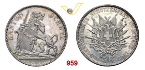 SVIZZERA  CONFEDERAZIONE    5 Franchi 1867 ... 