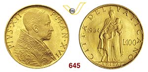 PIO XII  (1939-1958)  100 Lire 1954 XVI, ... 