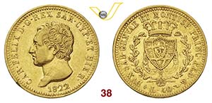 SAVOIA  CARLO FELICE  (1821-1831)  40 Lire ... 