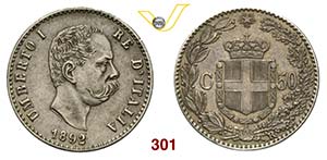 SAVOIA  UMBERTO I  (1878-1900)  50 Centesimi ... 