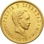 CUBA - REPUBBLICA5 Pesos 1915.   Fb. 4   Au  