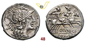 JUNIA - C. Junius C.f.  (149 a.C.)  Denario. ... 