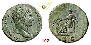 ADRIANO  (117-138)  Dupondio.  D/ Testa ... 