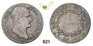 NAPOLEONE I, Console  (1795-1804)  5 Franchi ... 