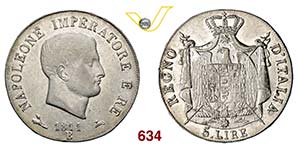 NAPOLEONE I, Imperatore  (1804-1814)  5 Lire ... 