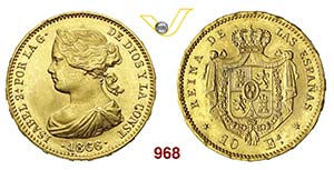 SPAGNA  ISABELLA II  (1833-1868)  10 Escudos ... 