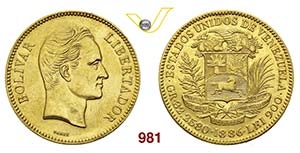 VENEZUELA      100 Bolivares 1886.   Kr. 34  ... 