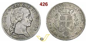 VITTORIO EMANUELE I  (1802-1821)  5 Lire ... 