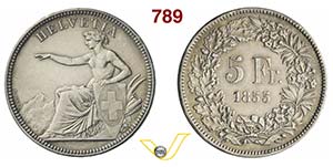 SVIZZERA  CONFEDERAZIONE    5 Franchi 1855 ... 