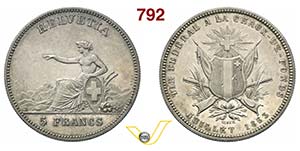 SVIZZERA  CONFEDERAZIONE    5 Franchi 1863 ... 