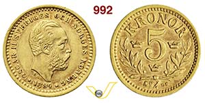 SVEZIA  OSCAR II    5 Kronor 1894.   Au   g ... 
