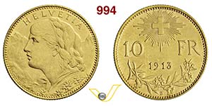 SVIZZERA  CONFEDERAZIONE    10 Franchi 1913. ... 