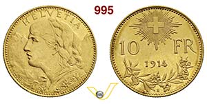 SVIZZERA  CONFEDERAZIONE    10 Franchi 1914. ... 