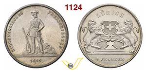 SVIZZERA  CONFEDERAZIONE    5 Franchi 1859 ... 