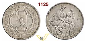 SVIZZERA  CONFEDERAZIONE    5 Franchi 1865 ... 