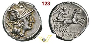 ANONIME  (157-156 a.C.)  Denario.  D/ Testa ... 