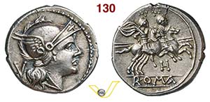 ANONIME  (211-208 a.C.)  Quinario.  D/ Testa ... 