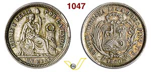 PERU -     Real 1860, YB.   Kr. 181   Ag   ... 