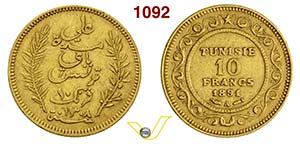 TUNISIA - ALI BEY  (1882-1902)  10 Franchi ... 