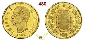 SAVOIA - UMBERTO I  (1878-1900)  20 Lire ... 