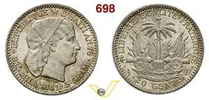 HAITI - REPUBBLICA    20 Centimes 1881, ... 