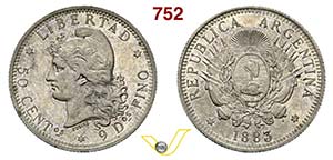 ARGENTINA -     50 Centavos 1883.   Kr. 28   ... 