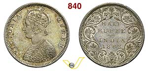 INDIA - VITTORIA  (1837-1901)  1/2 Rupia ... 