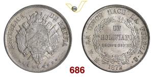 BOLIVIA  REPUBBLICA  1 Boliviano  1872  ... 