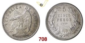 CILE  REPUBBLICA  5 Pesos  1927  Santiago  ... 
