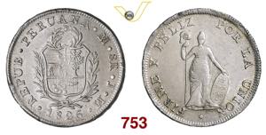 PERU  8 Reales  1826  Lima  Kr.  142.1   Ag ... 